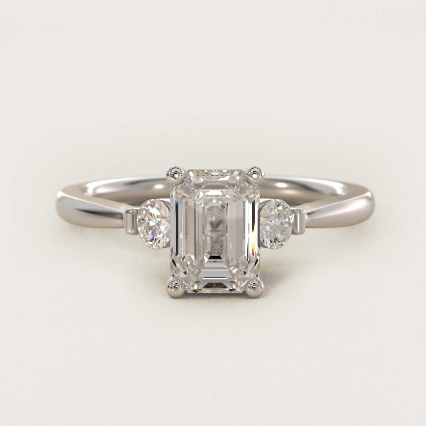 Petite Three-Stone Diamond Engagement Ring in 18k White Gold - Emerald Center