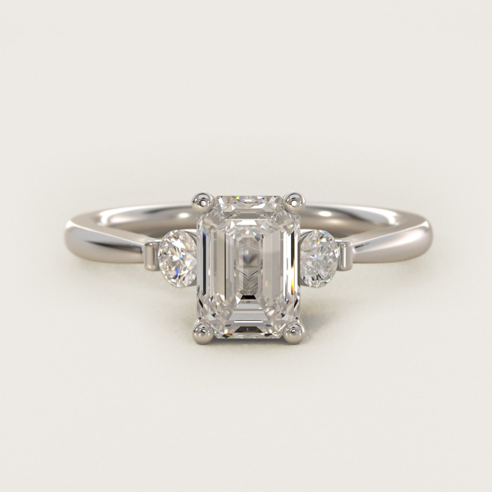Petite Three-Stone Diamond Engagement Ring in 18k White Gold - Emerald Center