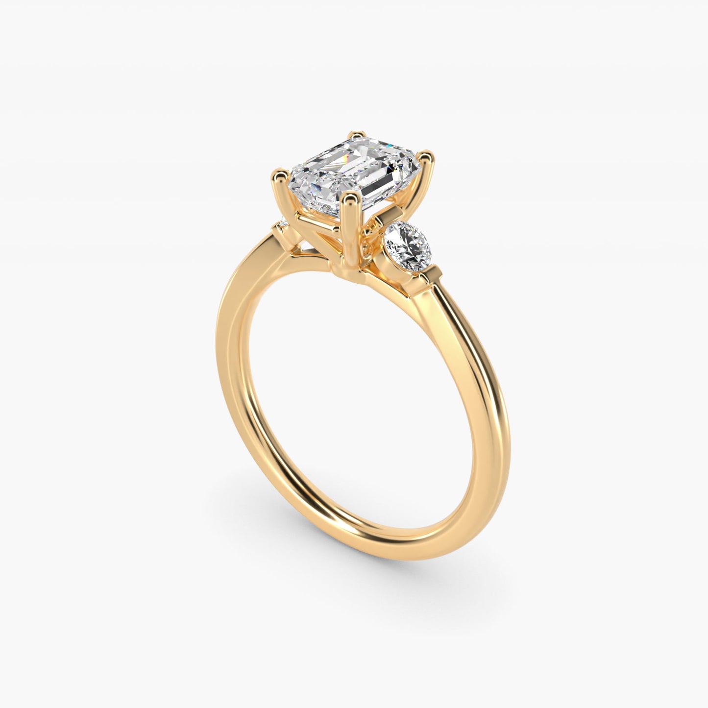 Petite Three-Stone Diamond Engagement Ring in 14k Yellow Gold - Emerald Center