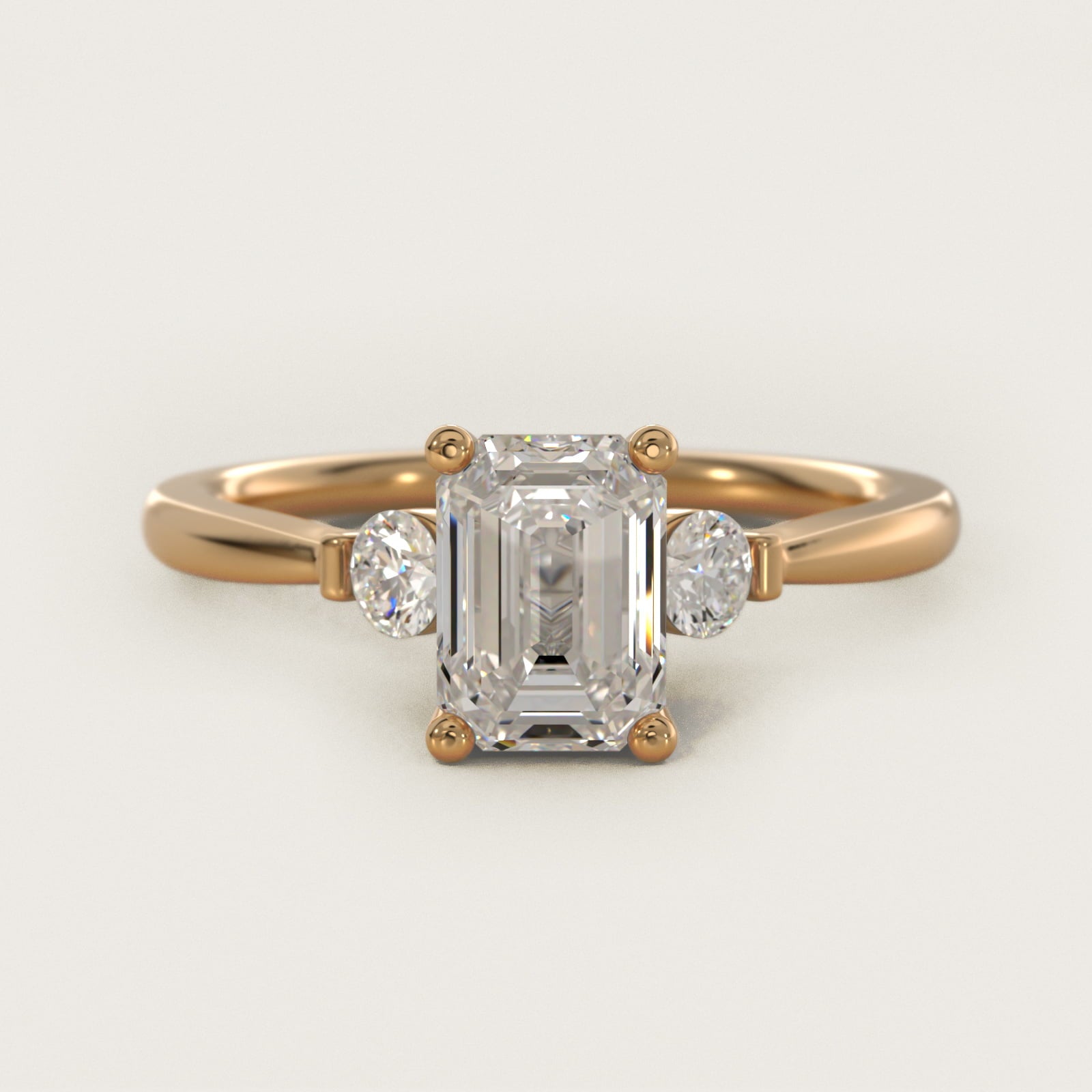 Petite Three-Stone Diamond Engagement Ring in 14k Yellow Gold - Emerald Center