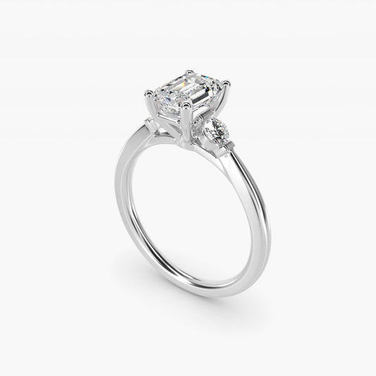 Petite Three-Stone Diamond Engagement Ring in Platinum - Emerald Center