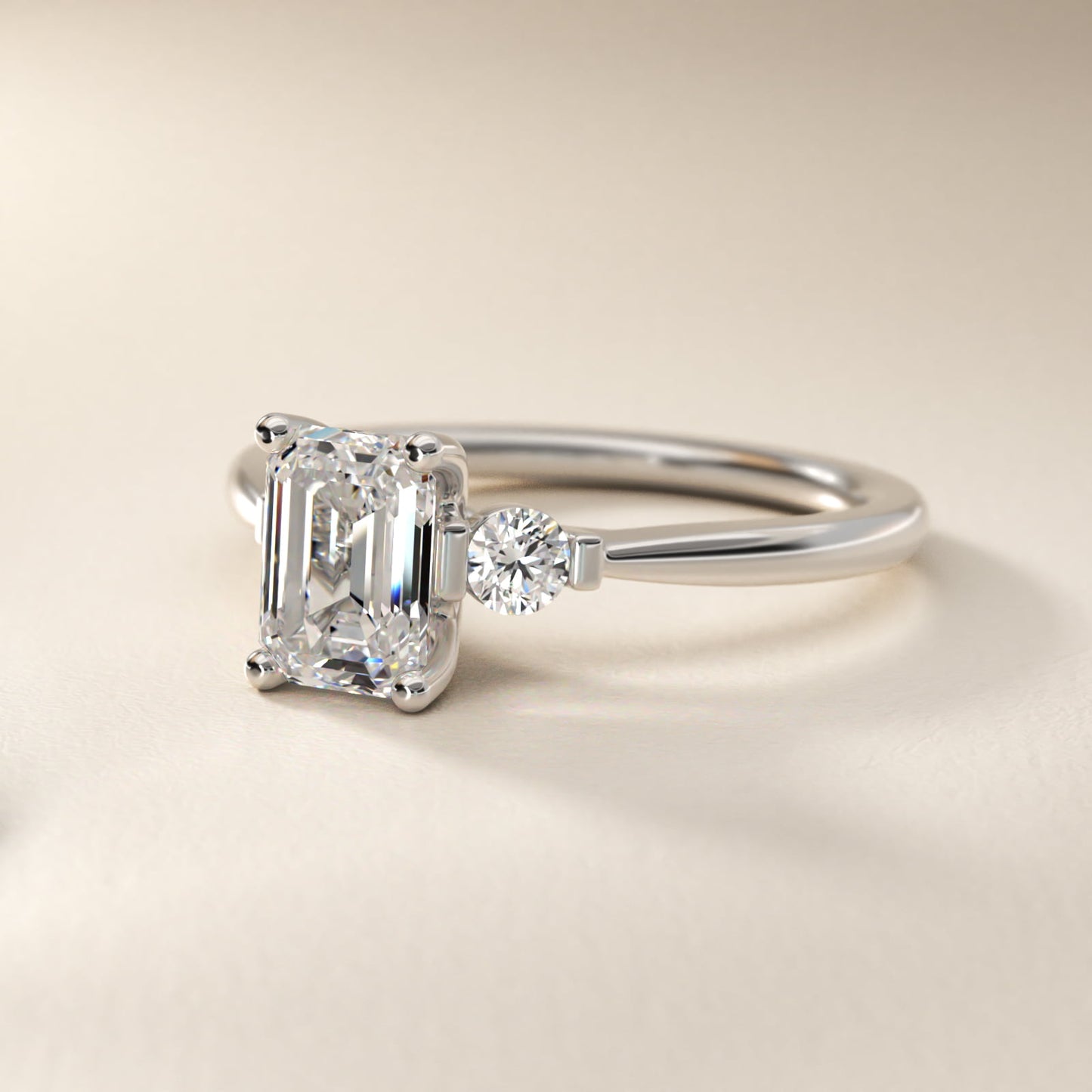 Petite Three-Stone Diamond Engagement Ring in Platinum - Emerald Center