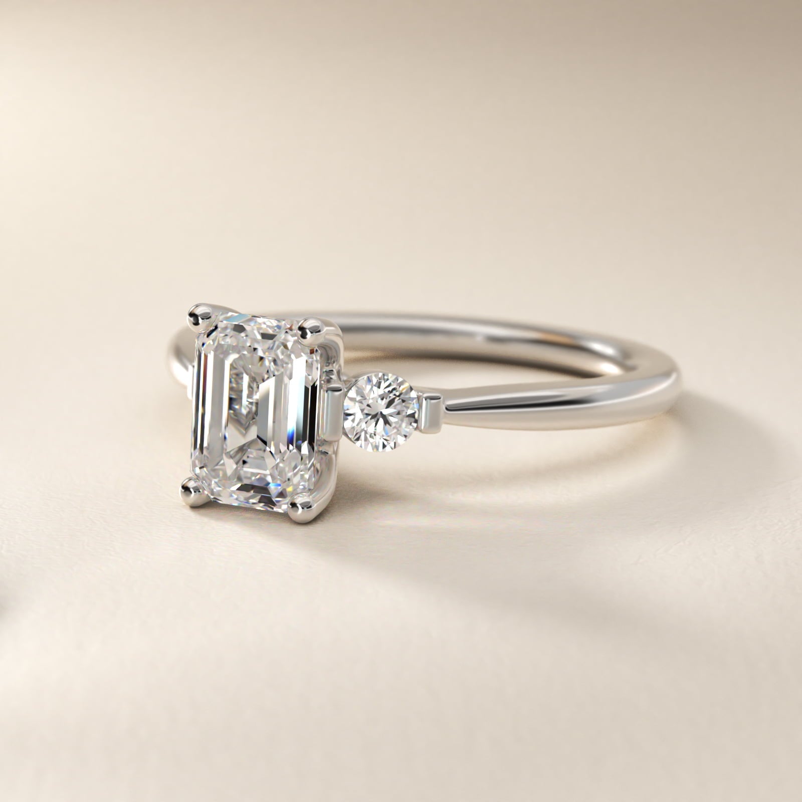 Petite Three-Stone Diamond Engagement Ring in Platinum - Emerald Center