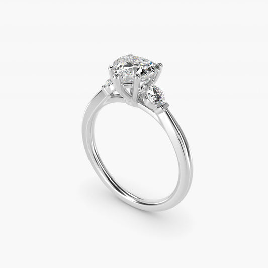 Petite Three-Stone Diamond Engagement Ring in 14k White Gold - Heart Center