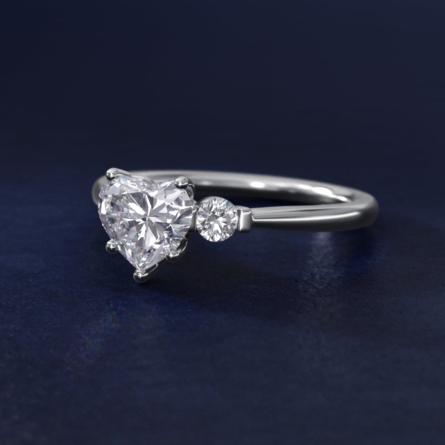 Petite Three-Stone Diamond Engagement Ring in 14k White Gold - Heart Center