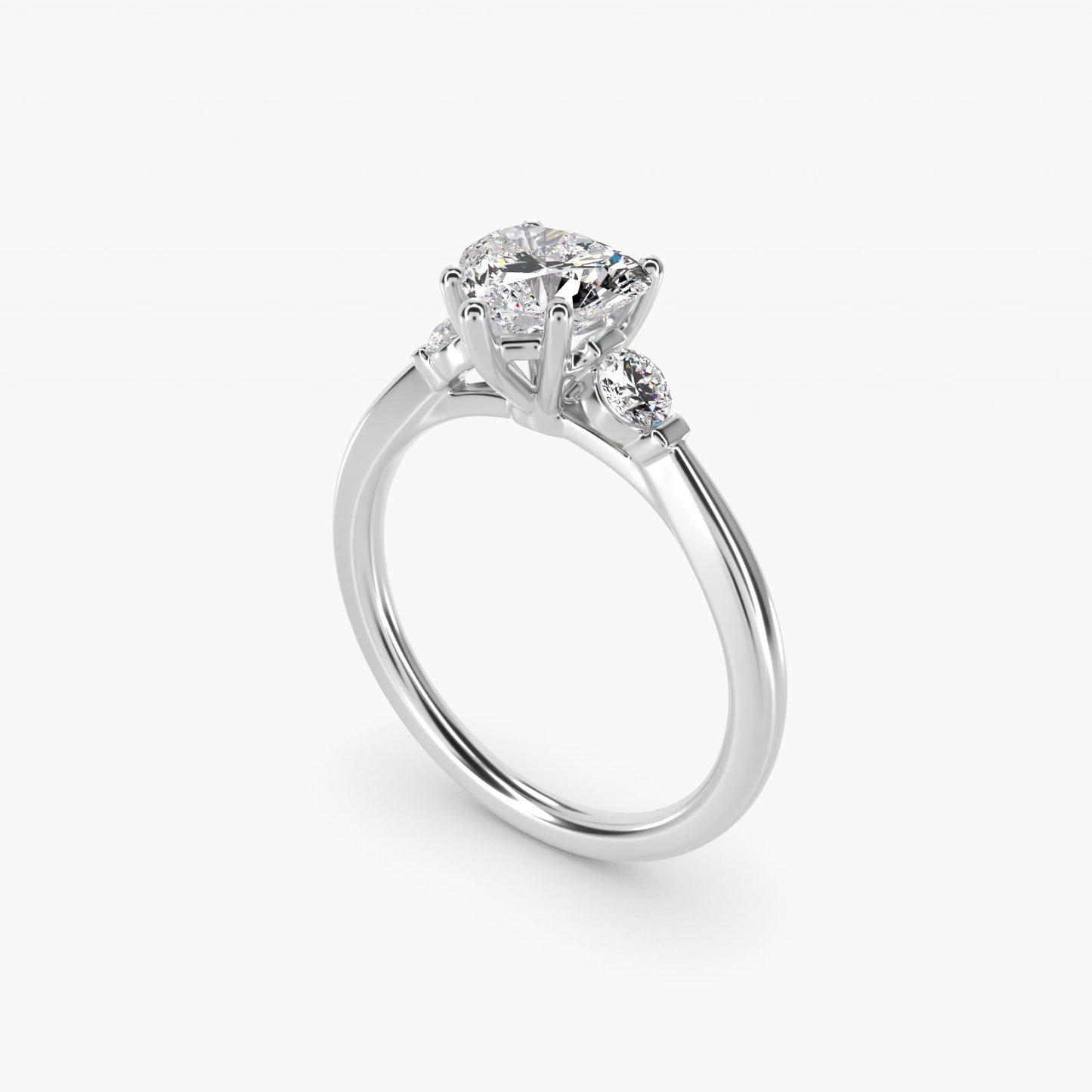 Petite Three-Stone Diamond Engagement Ring in Platinum - Heart Center