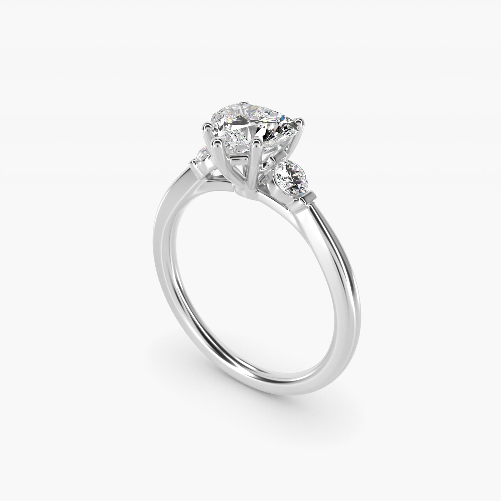 Petite Three-Stone Diamond Engagement Ring in Platinum - Heart Center