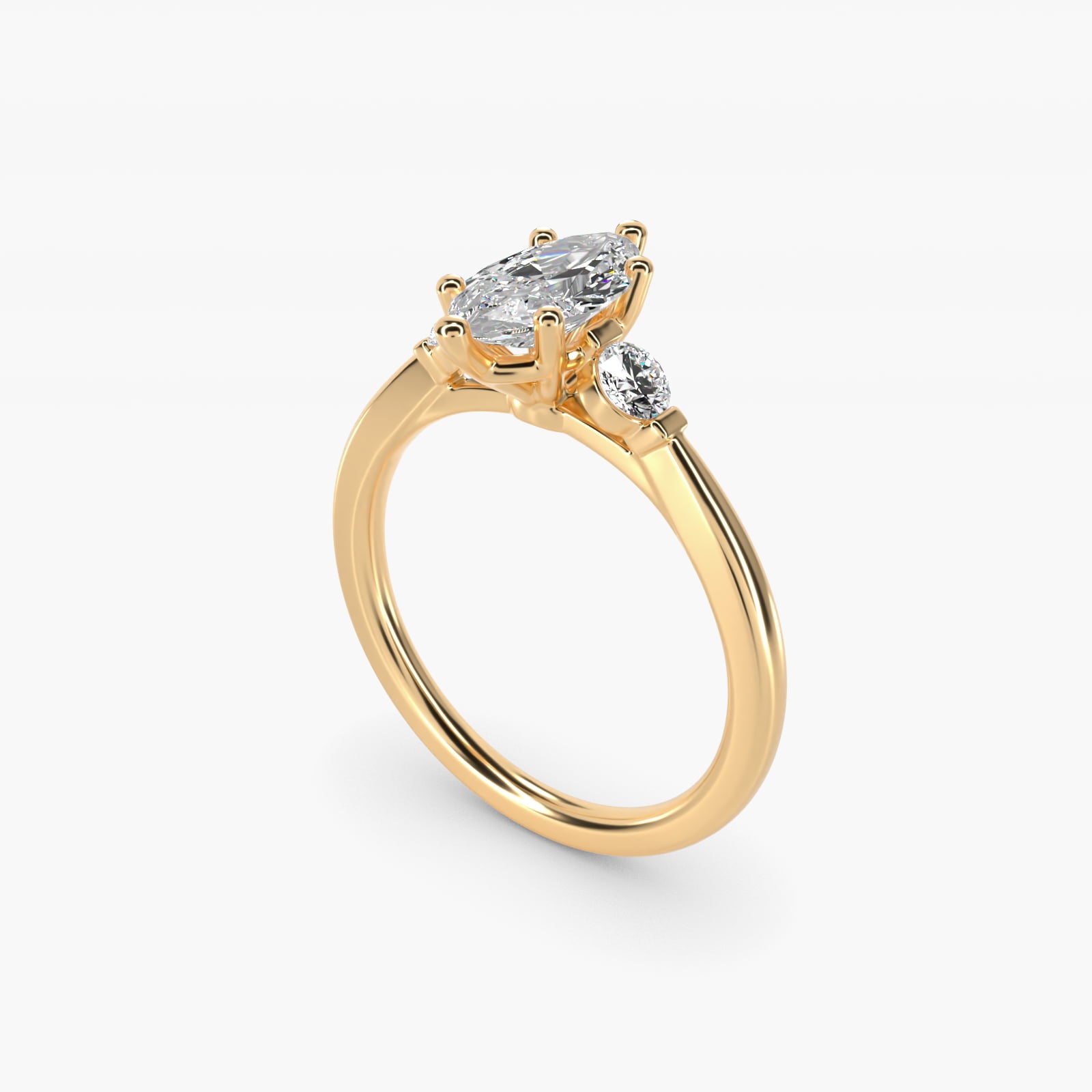 Petite Three-Stone Diamond Engagement Ring in 18k Yellow Gold - Marquise Center