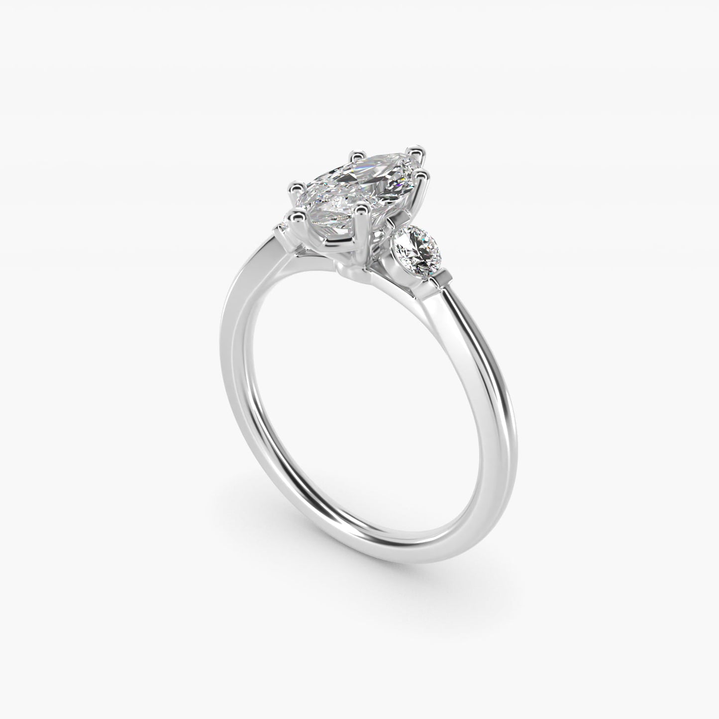 Petite Three-Stone Diamond Engagement Ring in Platinum - Marquise Center
