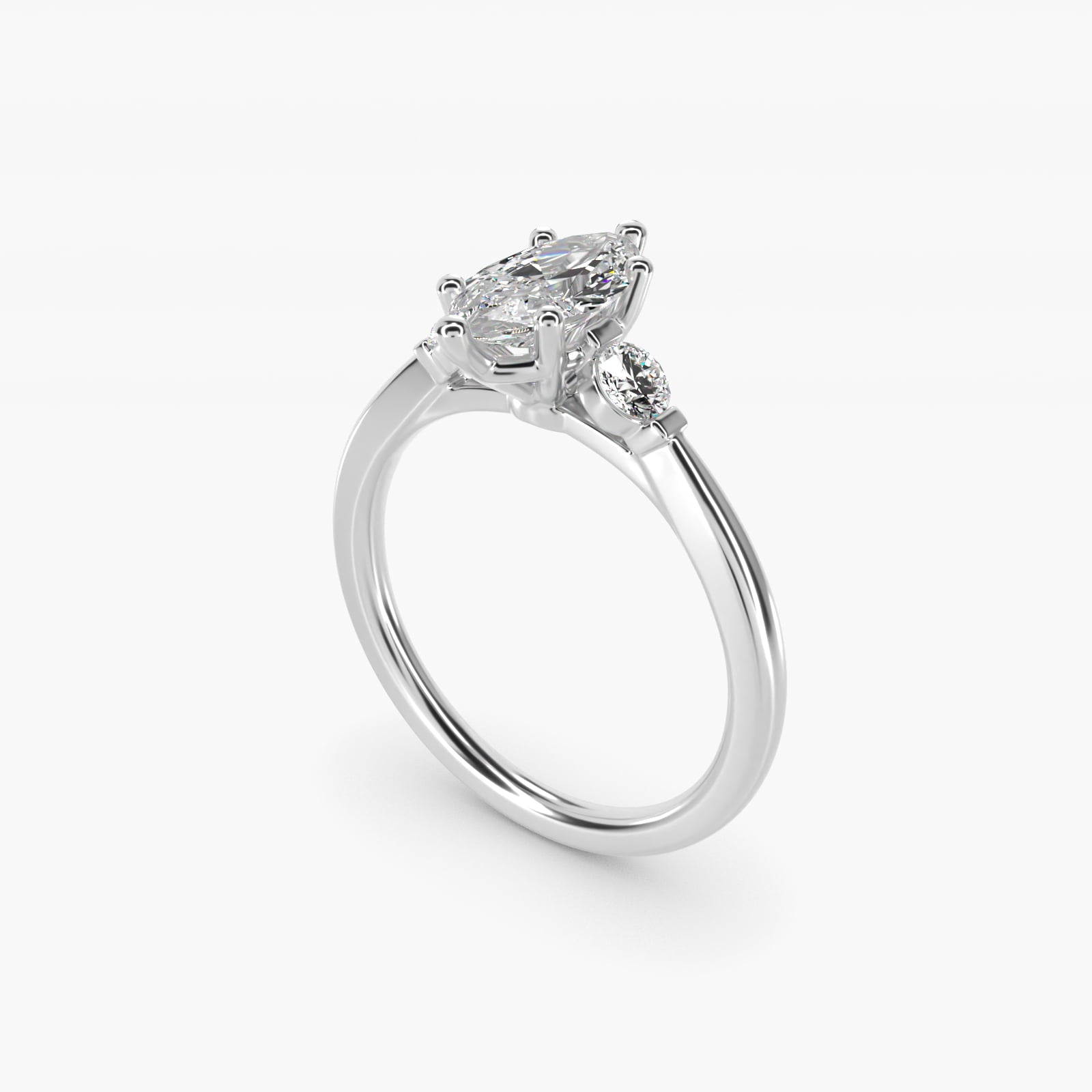 Petite Three-Stone Diamond Engagement Ring in Platinum - Marquise Center