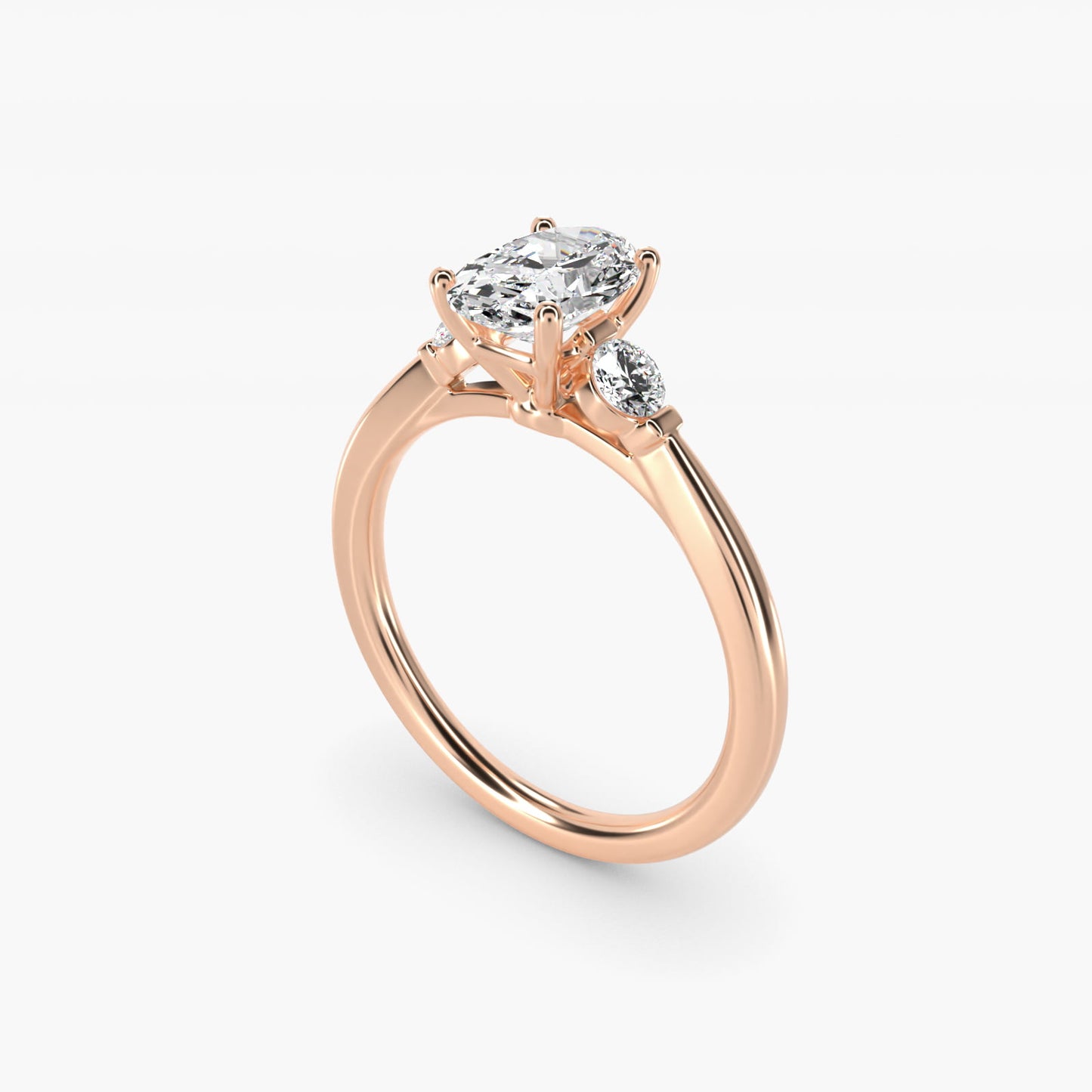 Petite Three-Stone Diamond Engagement Ring in 18k Rose Gold - Oval Center