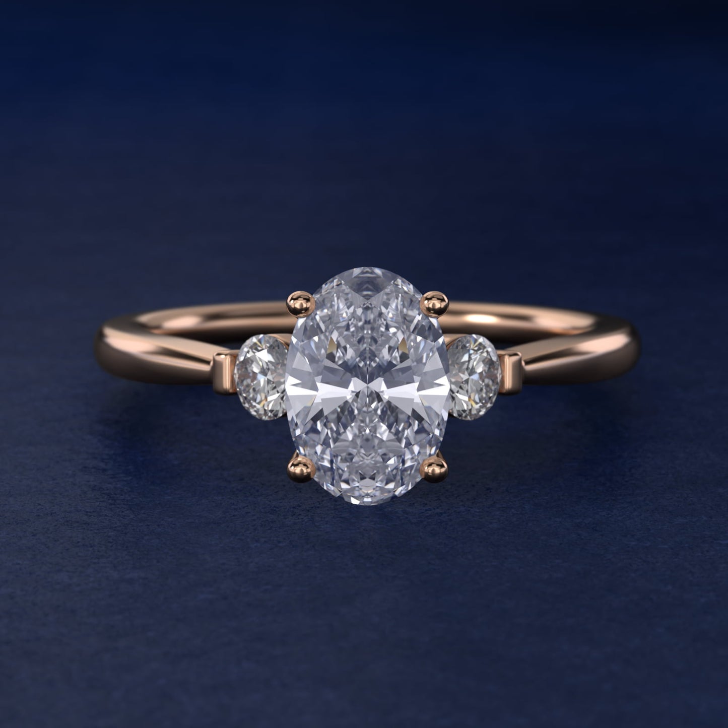 Petite Three-Stone Diamond Engagement Ring in 18k Rose Gold - Oval Center