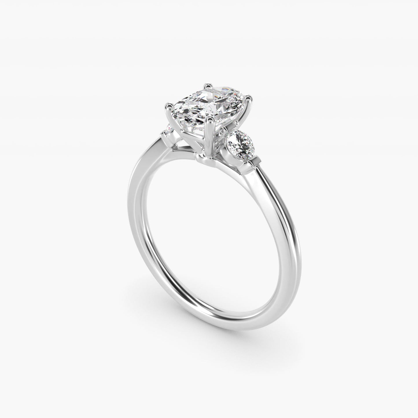Petite Three-Stone Diamond Engagement Ring in 18k White Gold - Oval Center