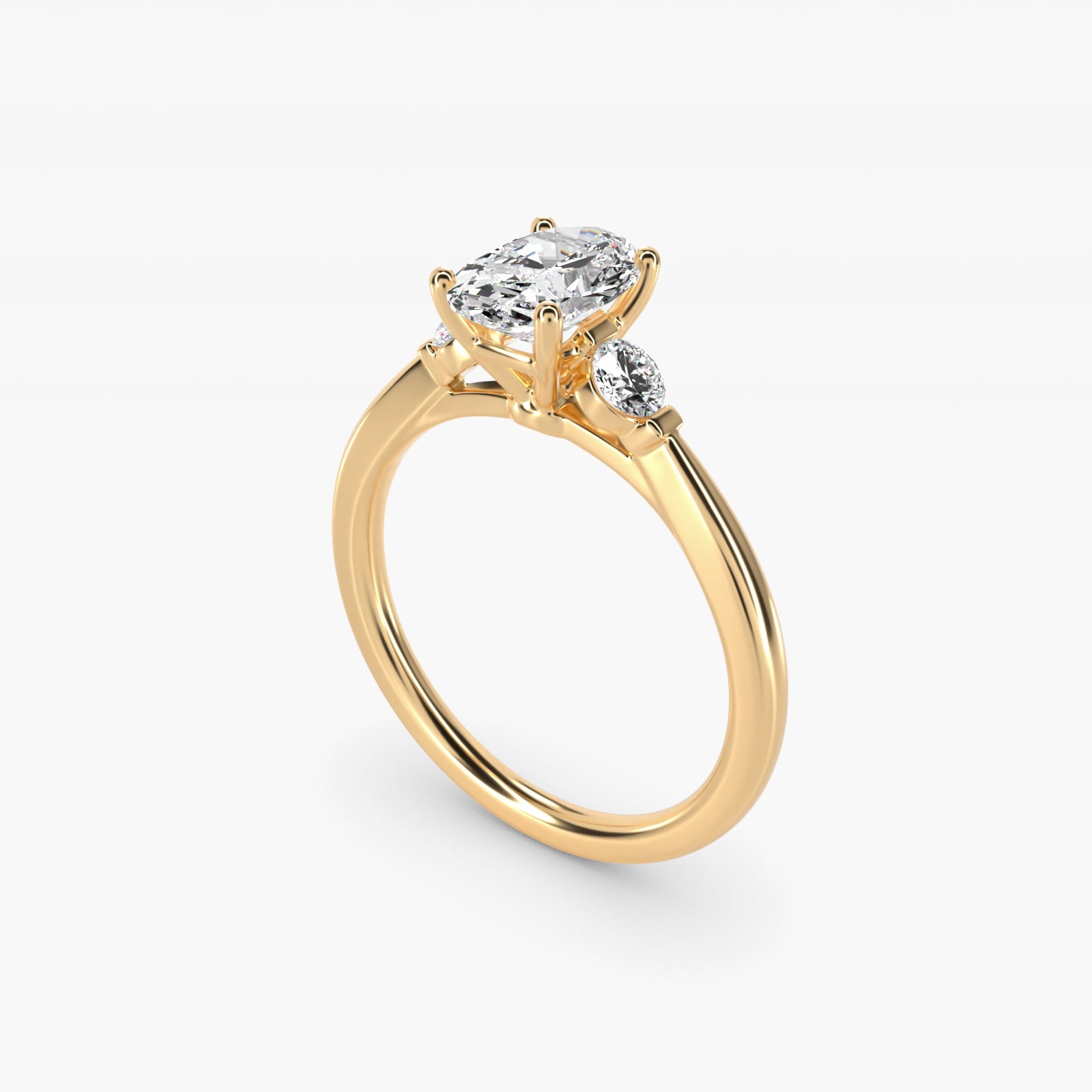 Petite Three-Stone Diamond Engagement Ring in 14k Yellow Gold - Oval Center