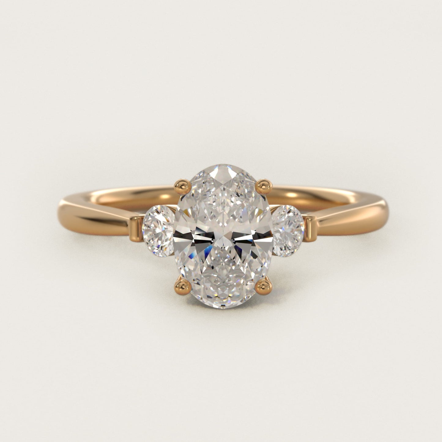 Petite Three-Stone Diamond Engagement Ring in 18k Yellow Gold - Oval Center