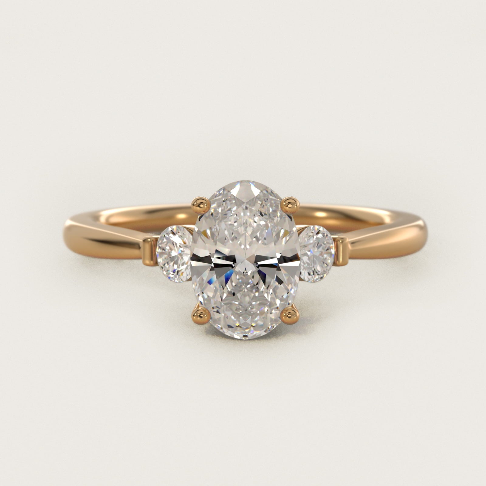 Petite Three-Stone Diamond Engagement Ring in 18k Yellow Gold - Oval Center