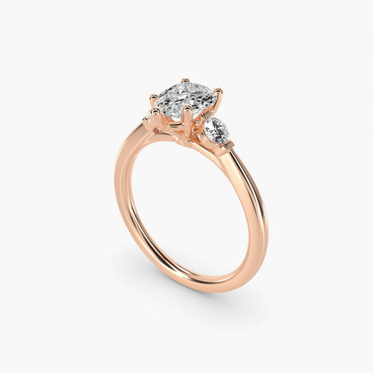 Petite Three-Stone Diamond Engagement Ring in 14k Rose Gold - Pear Center