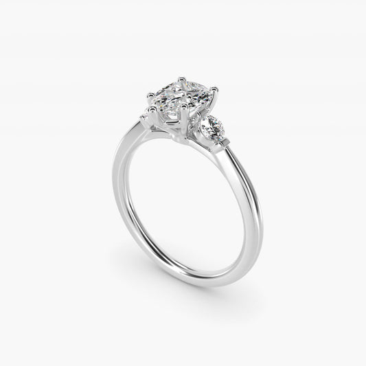 Petite Three-Stone Diamond Engagement Ring in 14k White Gold - Pear Center