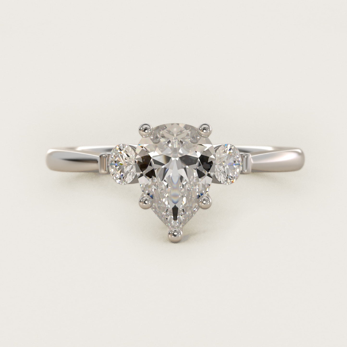 Petite Three-Stone Diamond Engagement Ring in 14k White Gold - Pear Center