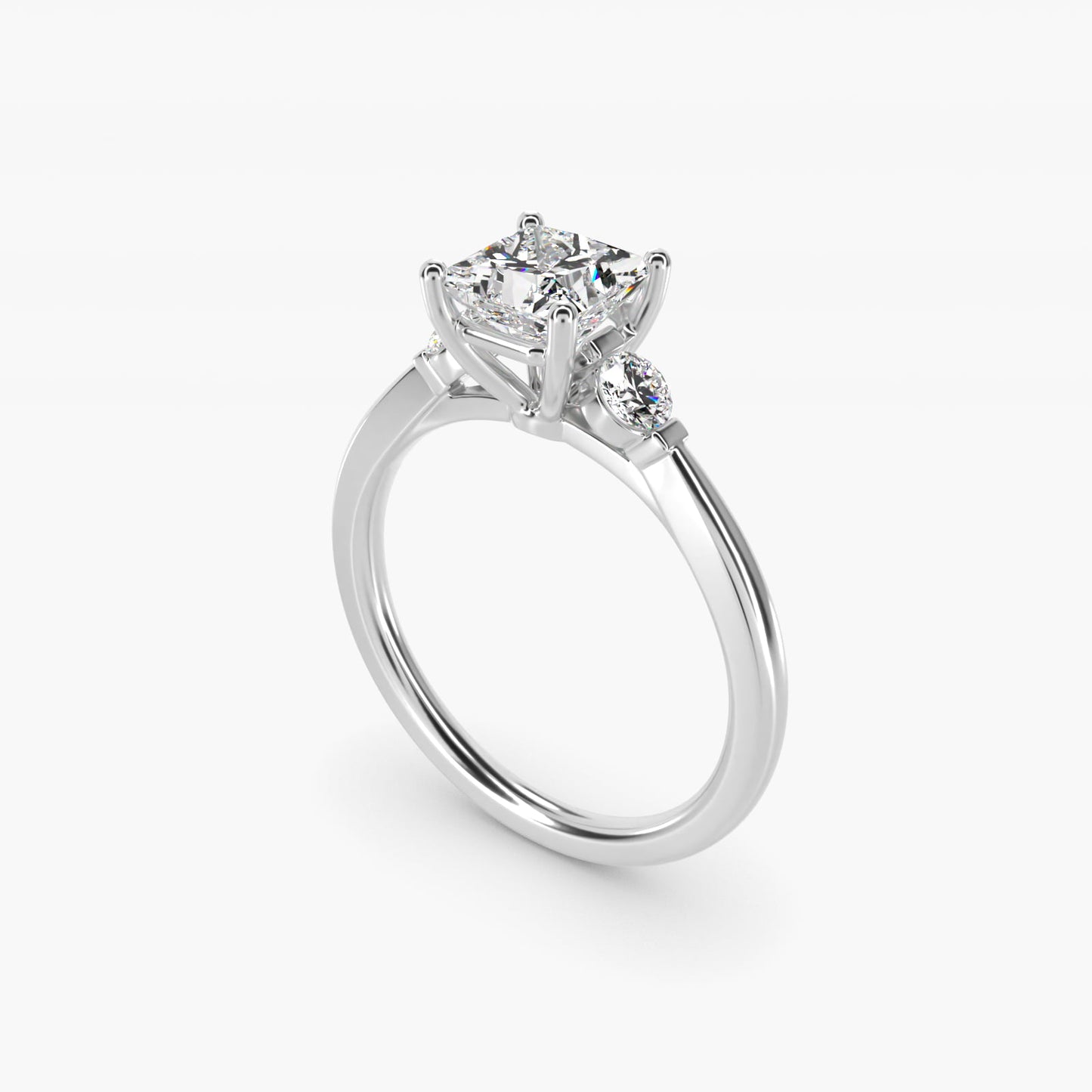 Petite Three-Stone Diamond Engagement Ring in 14k White Gold - Princess Center