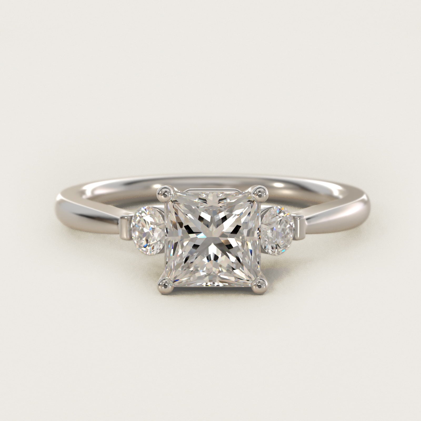 Petite Three-Stone Diamond Engagement Ring in 14k White Gold - Princess Center