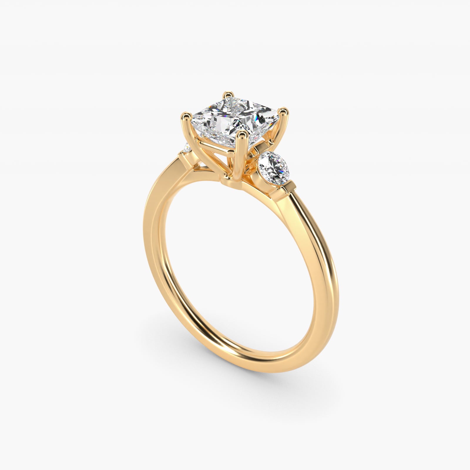 Petite Three-Stone Diamond Engagement Ring in 14k Yellow Gold - Princess Center