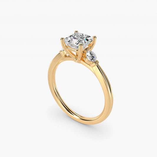 Petite Three-Stone Diamond Engagement Ring in 18k Yellow Gold - Princess Center