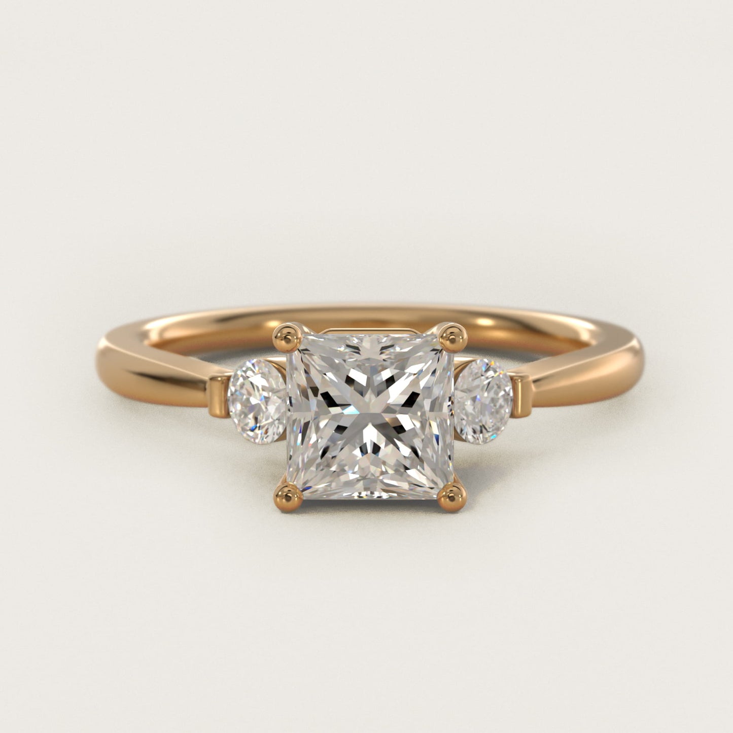 Petite Three-Stone Diamond Engagement Ring in 14k Yellow Gold - Princess Center