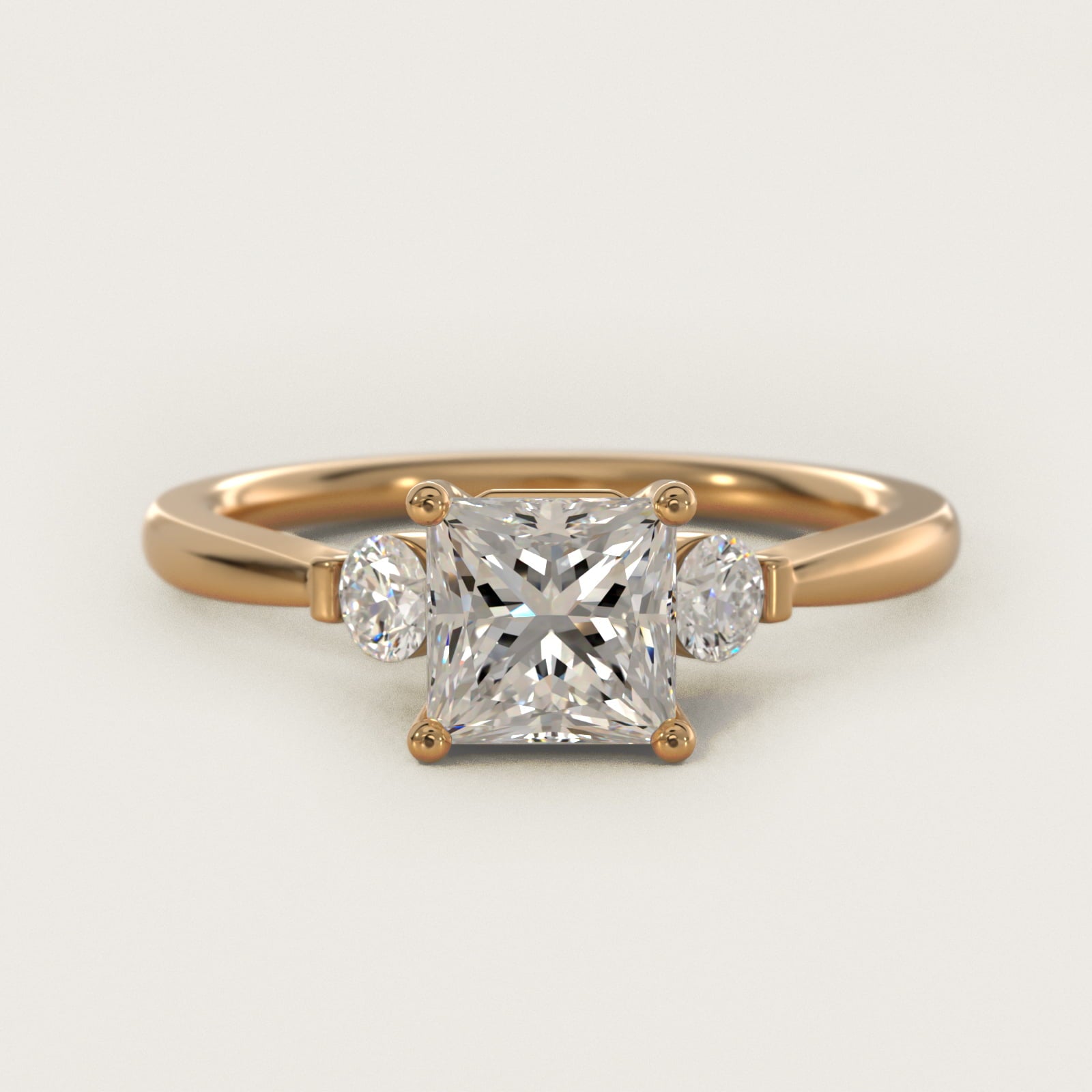Petite Three-Stone Diamond Engagement Ring in 14k Yellow Gold - Princess Center