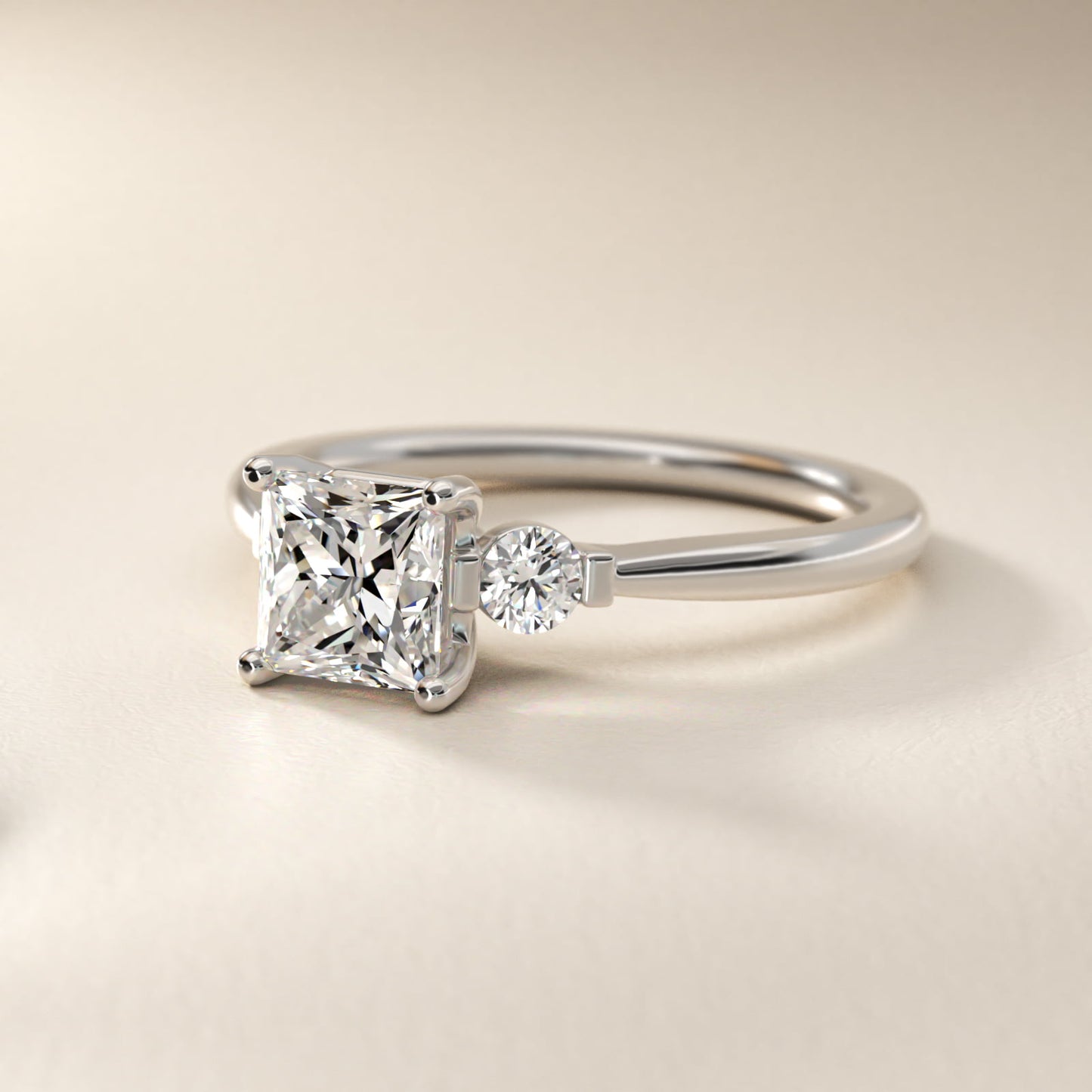 Petite Three-Stone Diamond Engagement Ring in Platinum - Princess Center