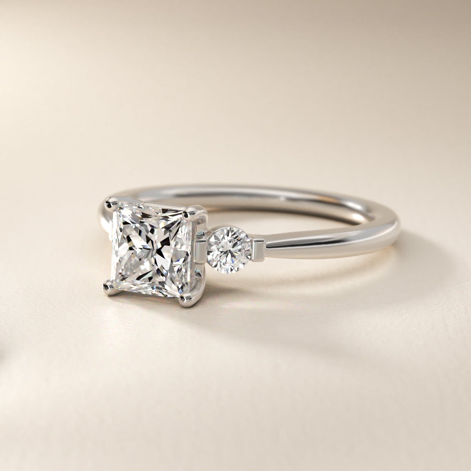 Petite Three-Stone Diamond Engagement Ring in Platinum - Princess Center