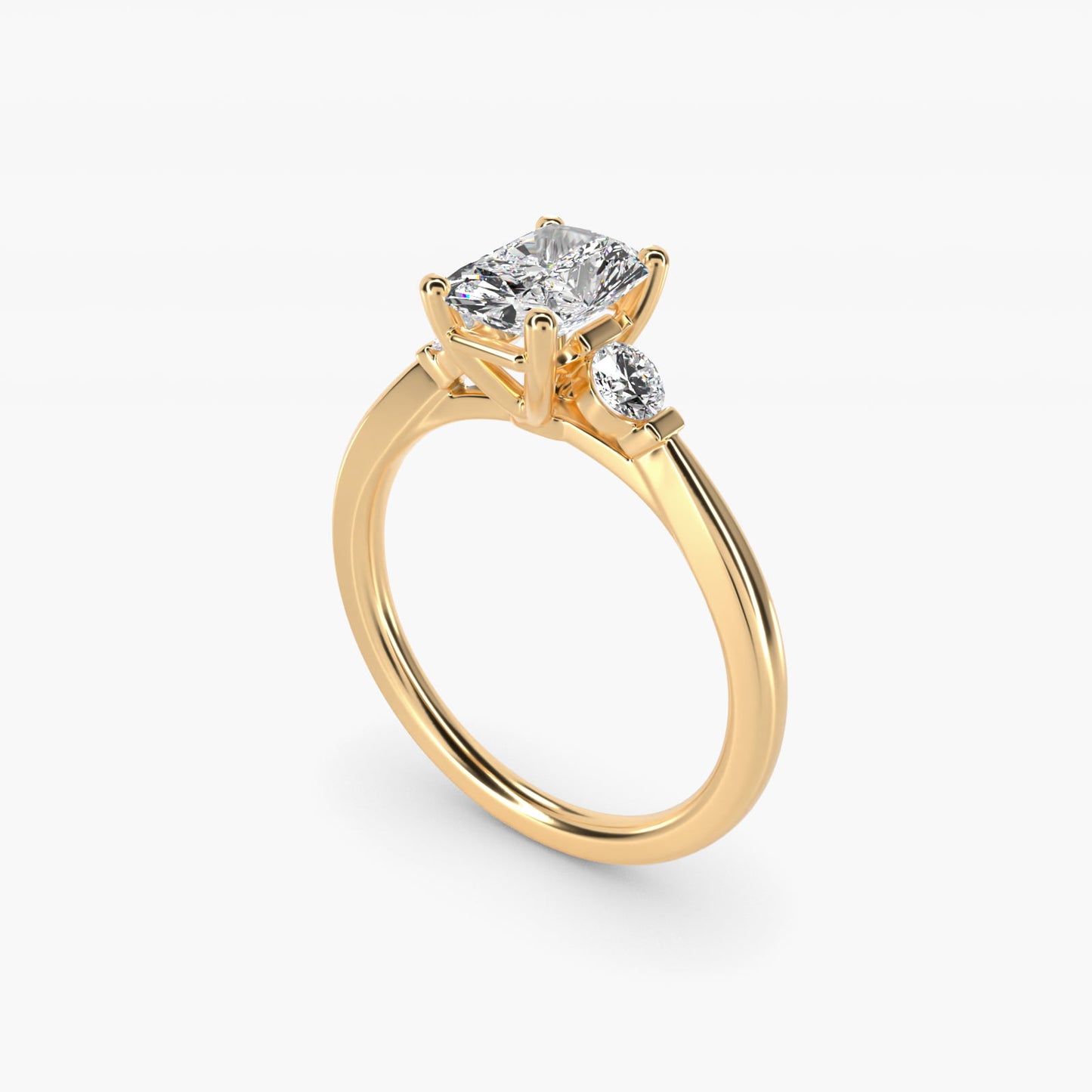 Petite Three-Stone Diamond Engagement Ring in 18k Yellow Gold - Radiant Center