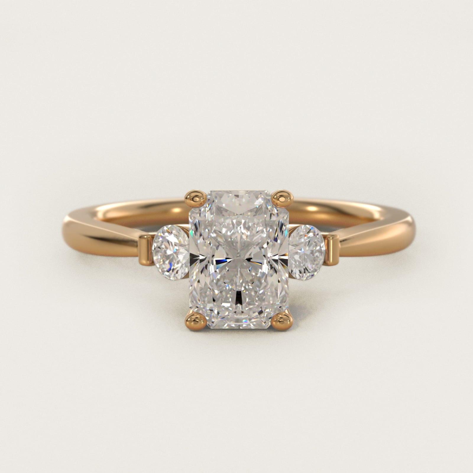 Petite Three-Stone Diamond Engagement Ring in 18k Yellow Gold - Radiant Center