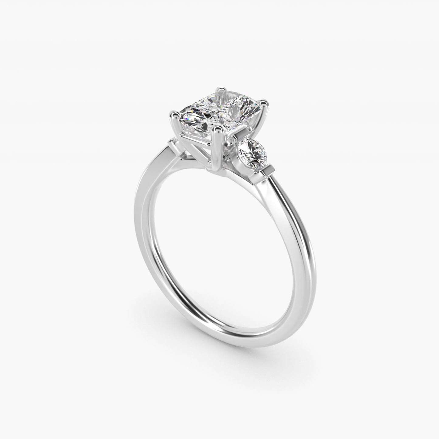 Petite Three-Stone Diamond Engagement Ring in Platinum - Radiant Center