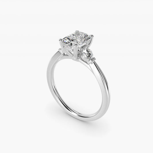 Petite Three-Stone Diamond Engagement Ring in Platinum - Radiant Center