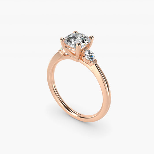 Petite Three-Stone Diamond Engagement Ring in 14k Rose Gold - Round Center