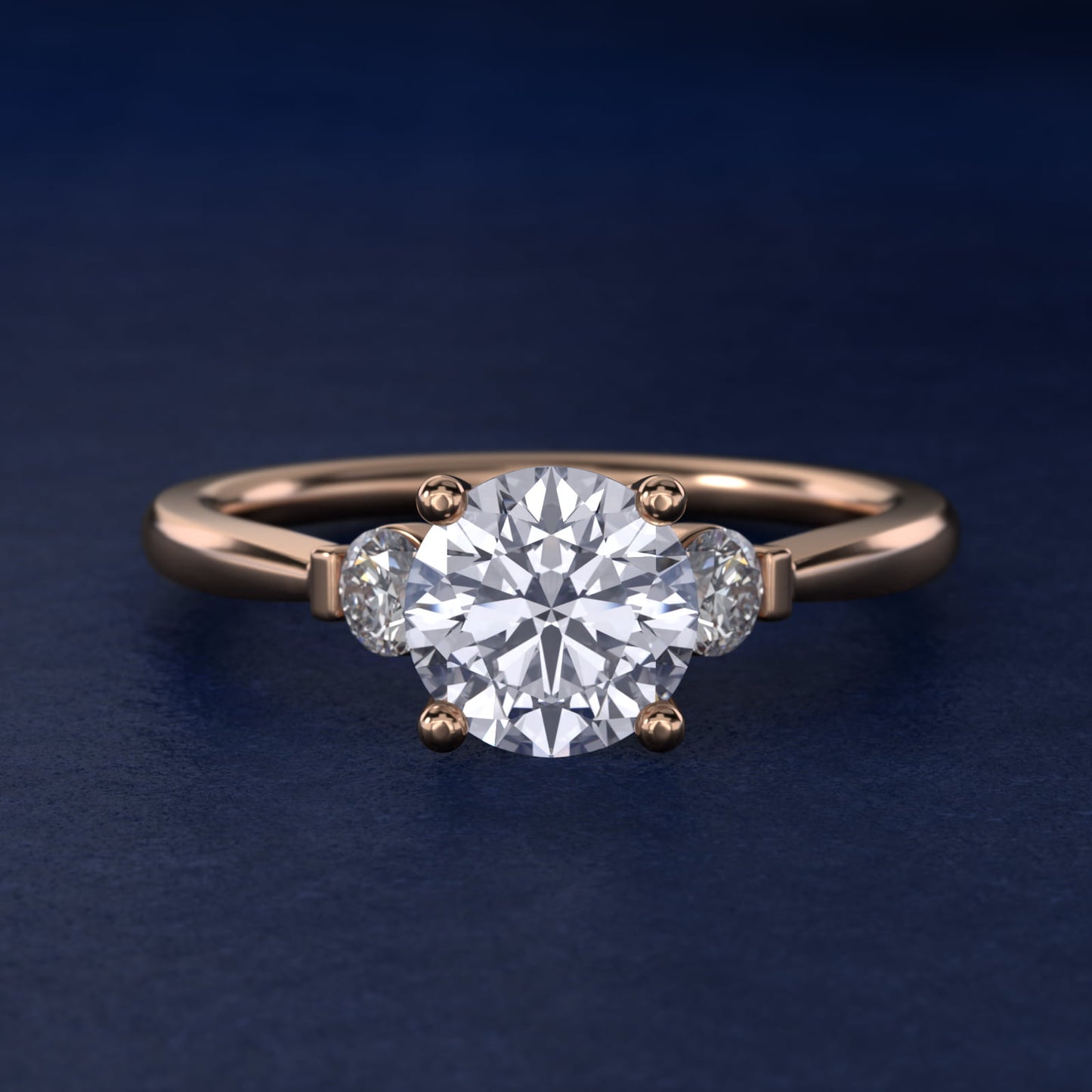 Petite Three-Stone Diamond Engagement Ring in 18k Rose Gold - Round Center