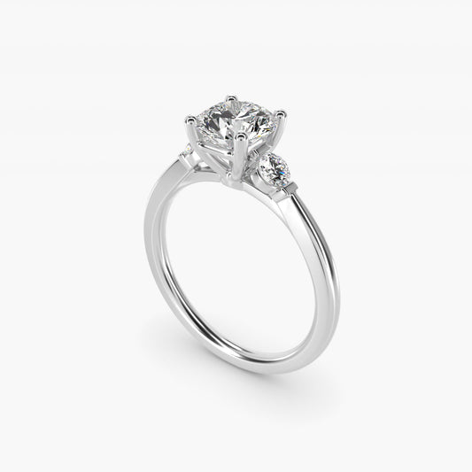 Petite Three-Stone Diamond Engagement Ring in 18k White Gold - Round Center