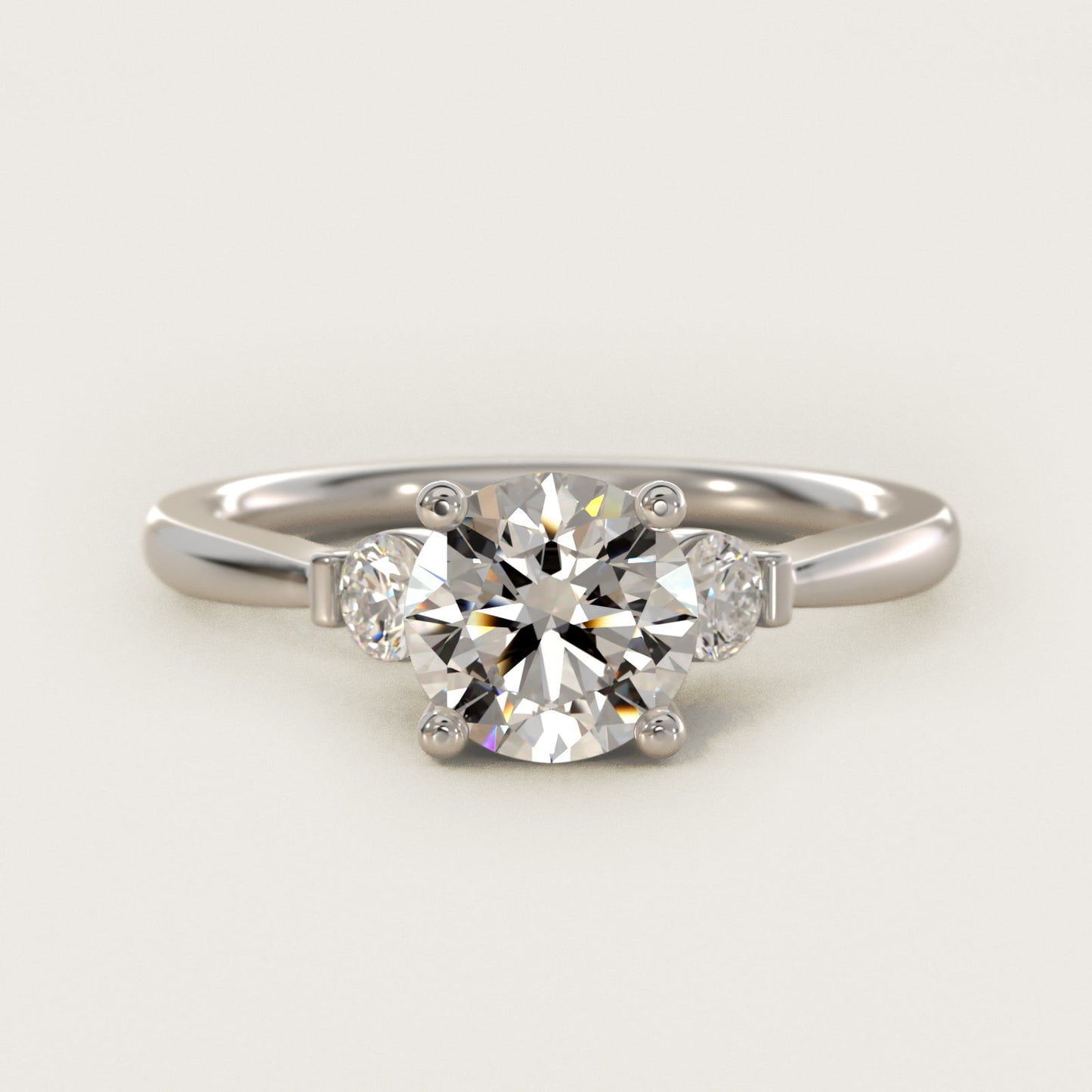 Petite Three-Stone Diamond Engagement Ring in 14k White Gold - Round Center