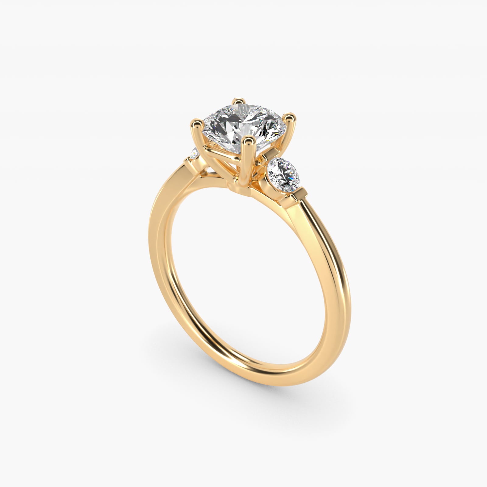 Petite Three-Stone Diamond Engagement Ring in 14k Yellow Gold - Round Center