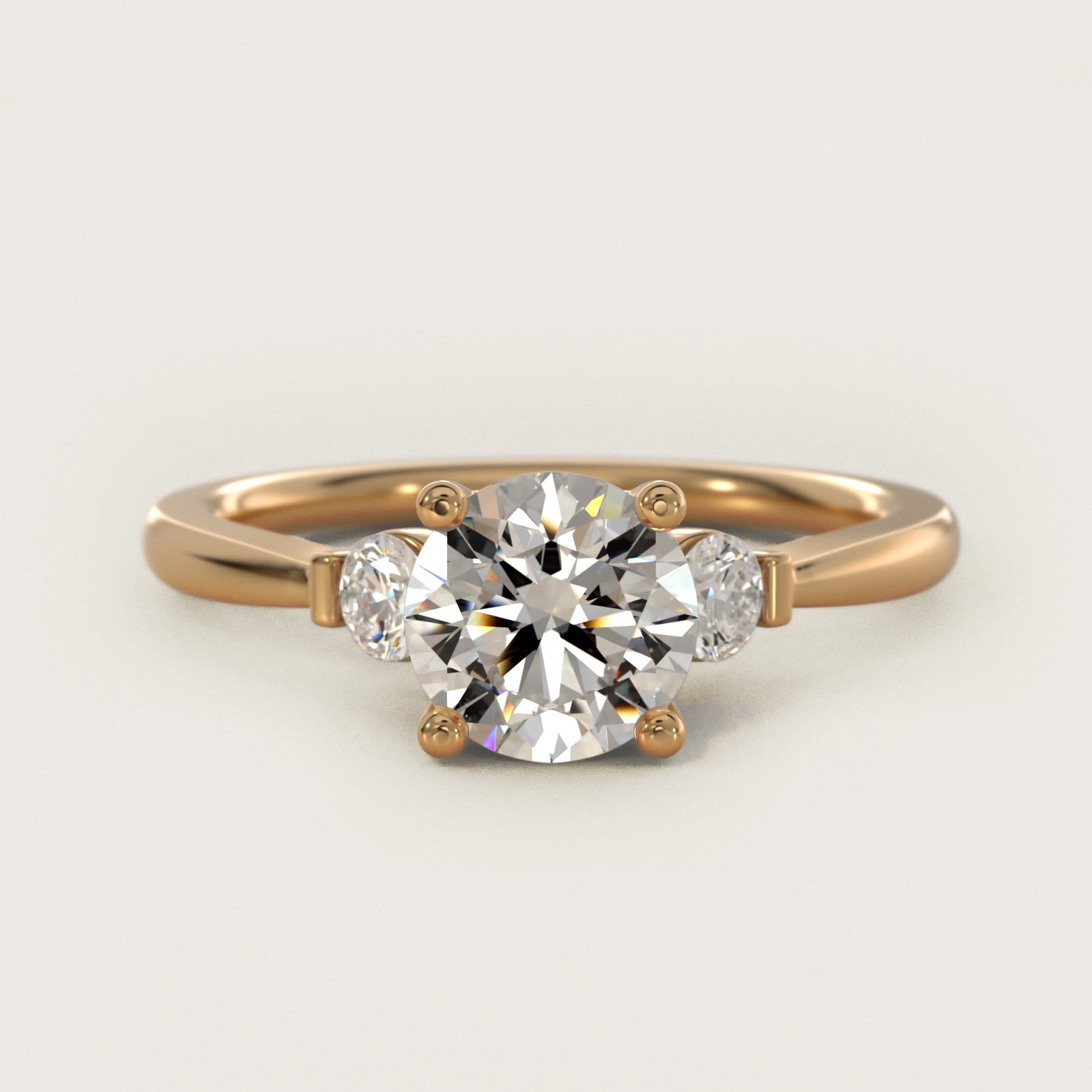 Petite Three-Stone Diamond Engagement Ring in 14k Yellow Gold - Round Center