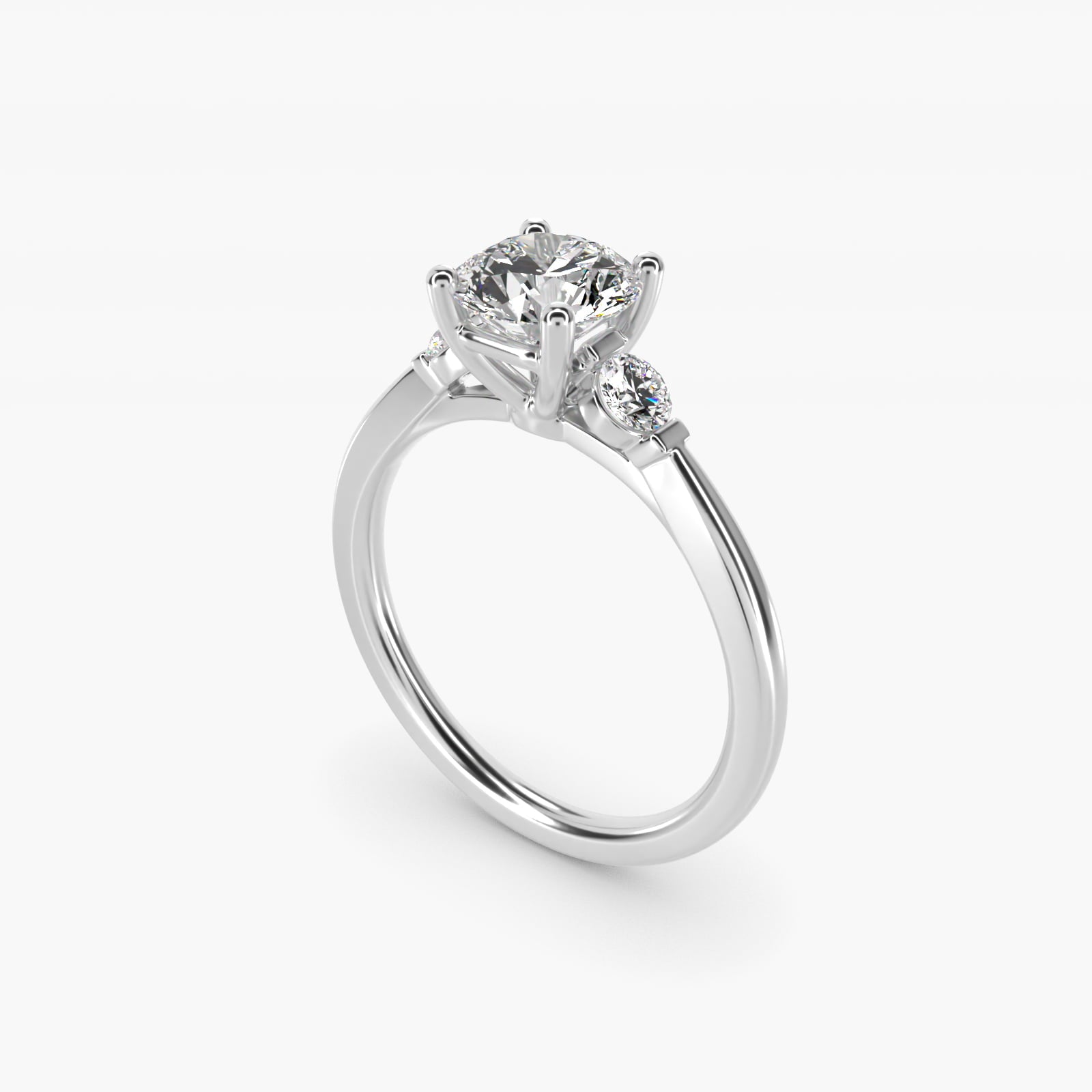 Petite Three-Stone Diamond Engagement Ring in Platinum - Round Center