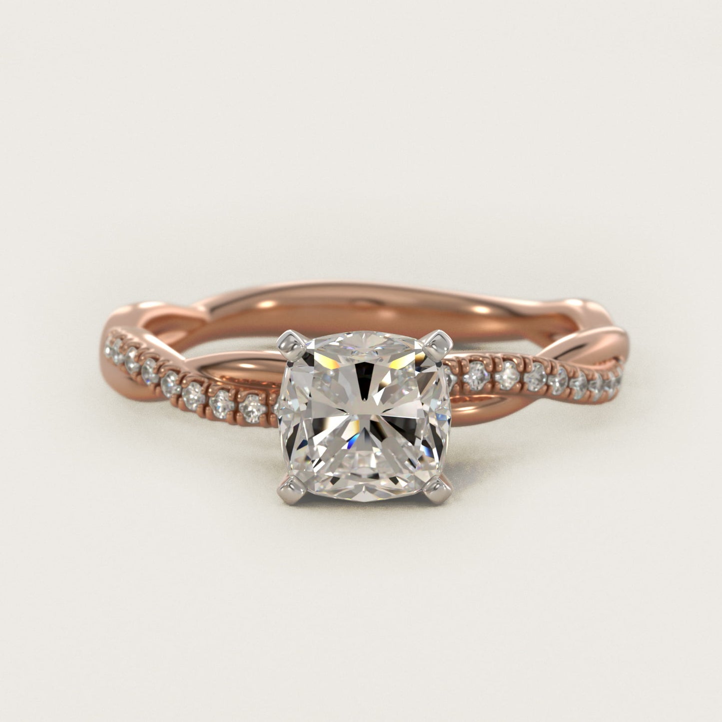 Petite Twist Diamond Engagement Ring in 14k Rose Gold (1/10 ct. tw.) - Cushion Center