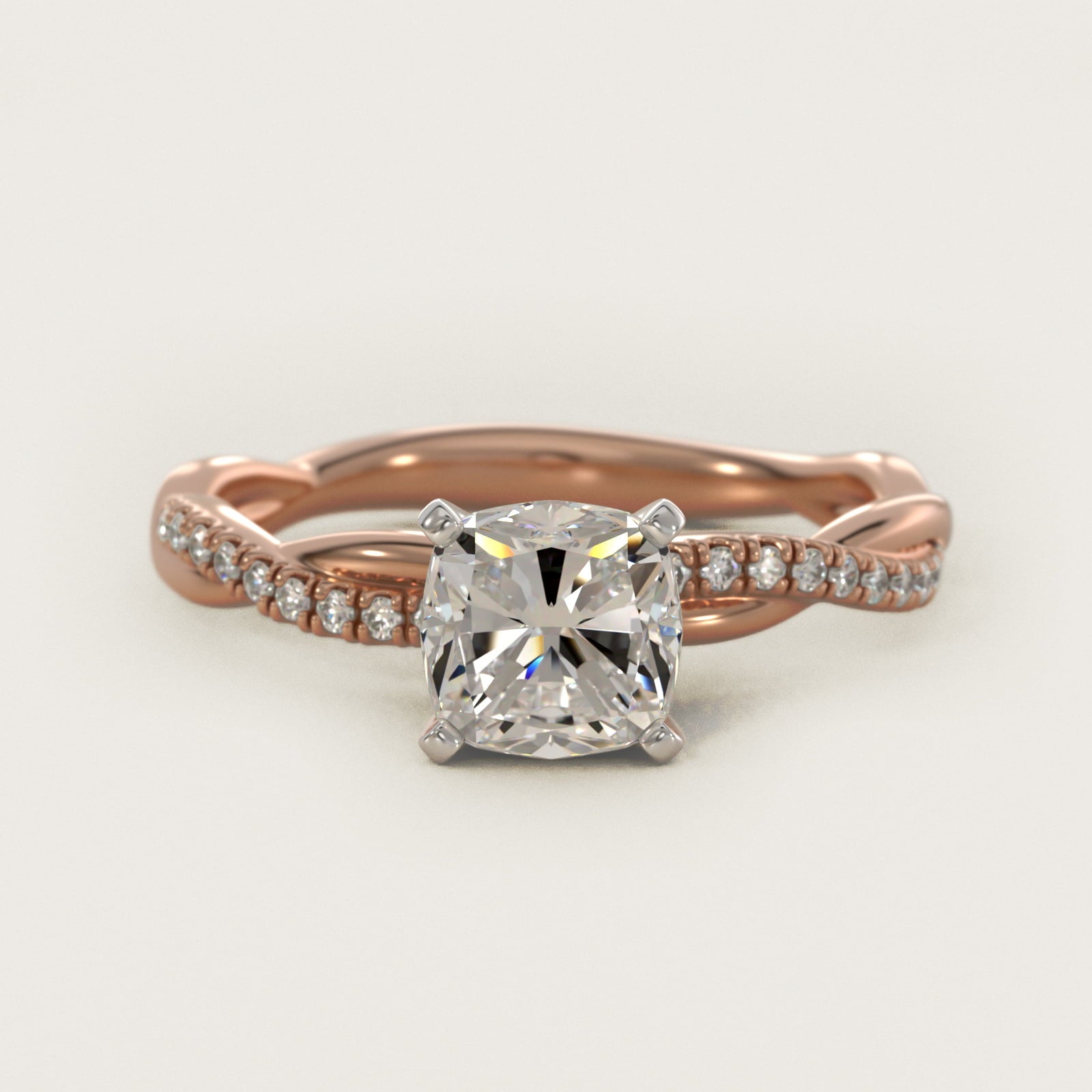 Petite Twist Diamond Engagement Ring in 14k Rose Gold (1/10 ct. tw.) - Cushion Center