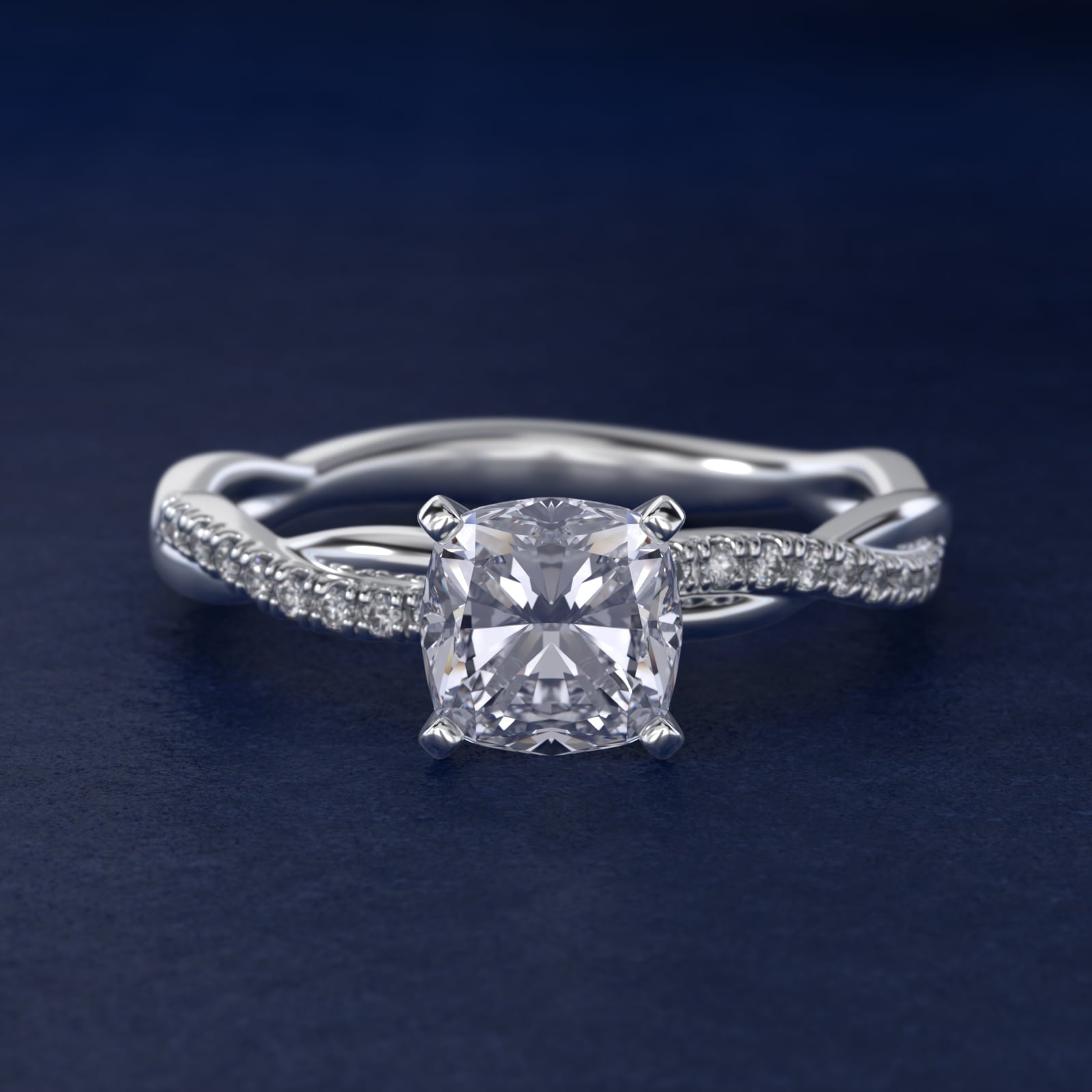 Petite Twist Diamond Engagement Ring in 18k White Gold (1/10 ct. tw.) - Cushion Center