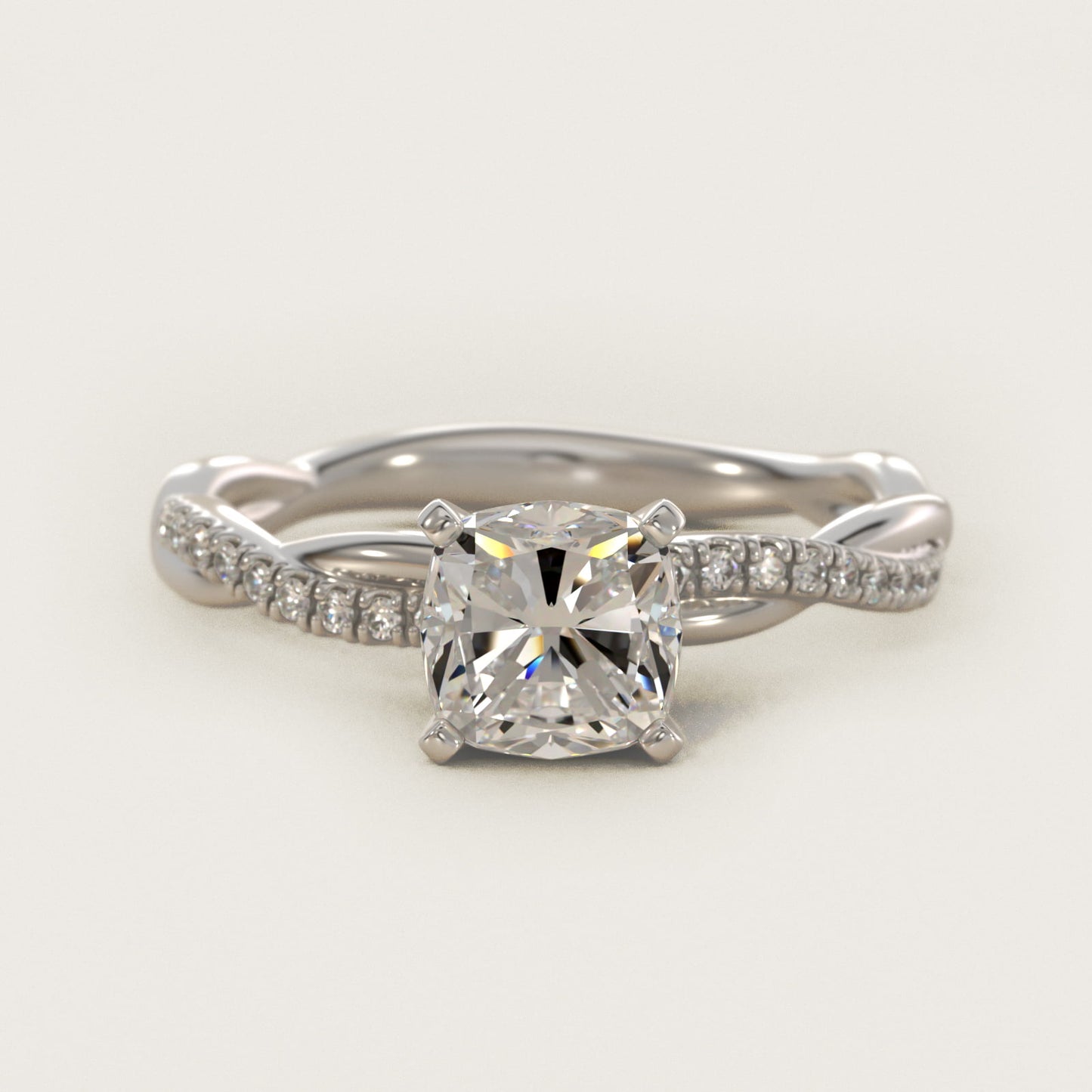 Petite Twist Diamond Engagement Ring in 14k White Gold (1/10 ct. tw.) - Cushion Center