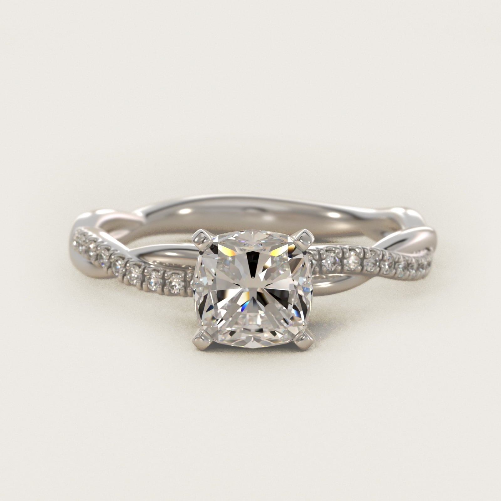 Petite Twist Diamond Engagement Ring in 18k White Gold (1/10 ct. tw.) - Cushion Center
