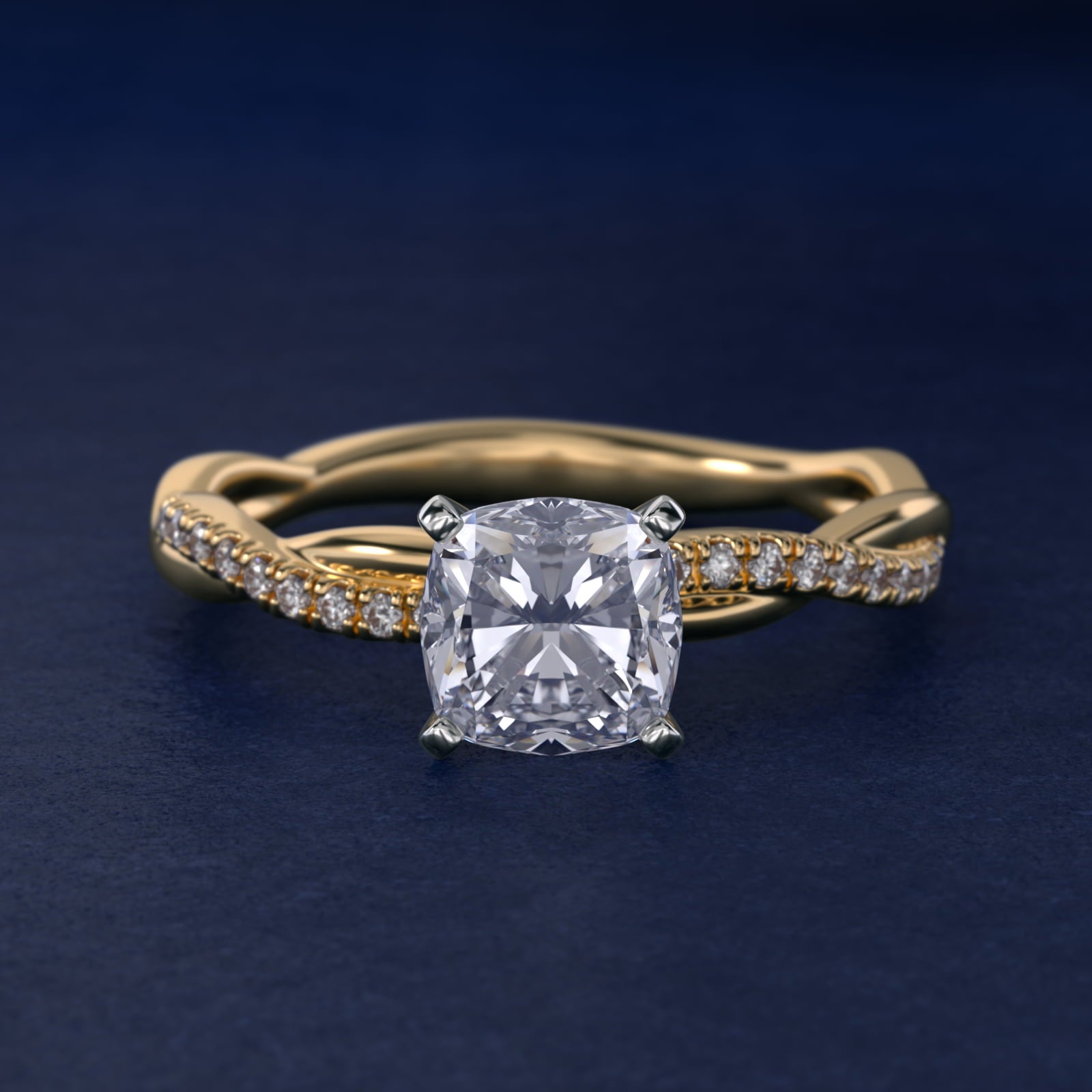 Petite Twist Diamond Engagement Ring in 18k Yellow Gold (1/10 ct. tw.) - Cushion Center