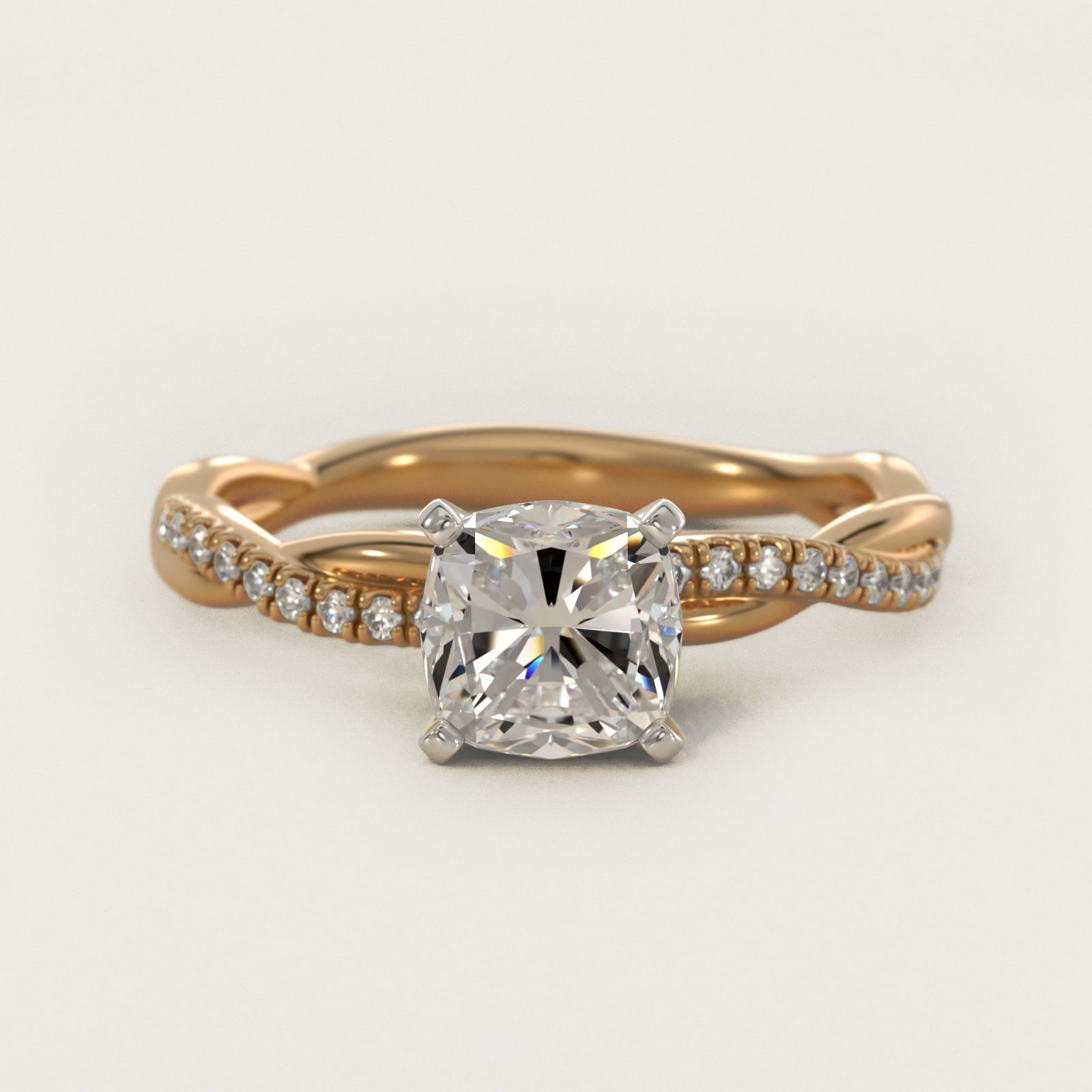 Petite Twist Diamond Engagement Ring in 14k Yellow Gold (1/10 ct. tw.) - Cushion Center