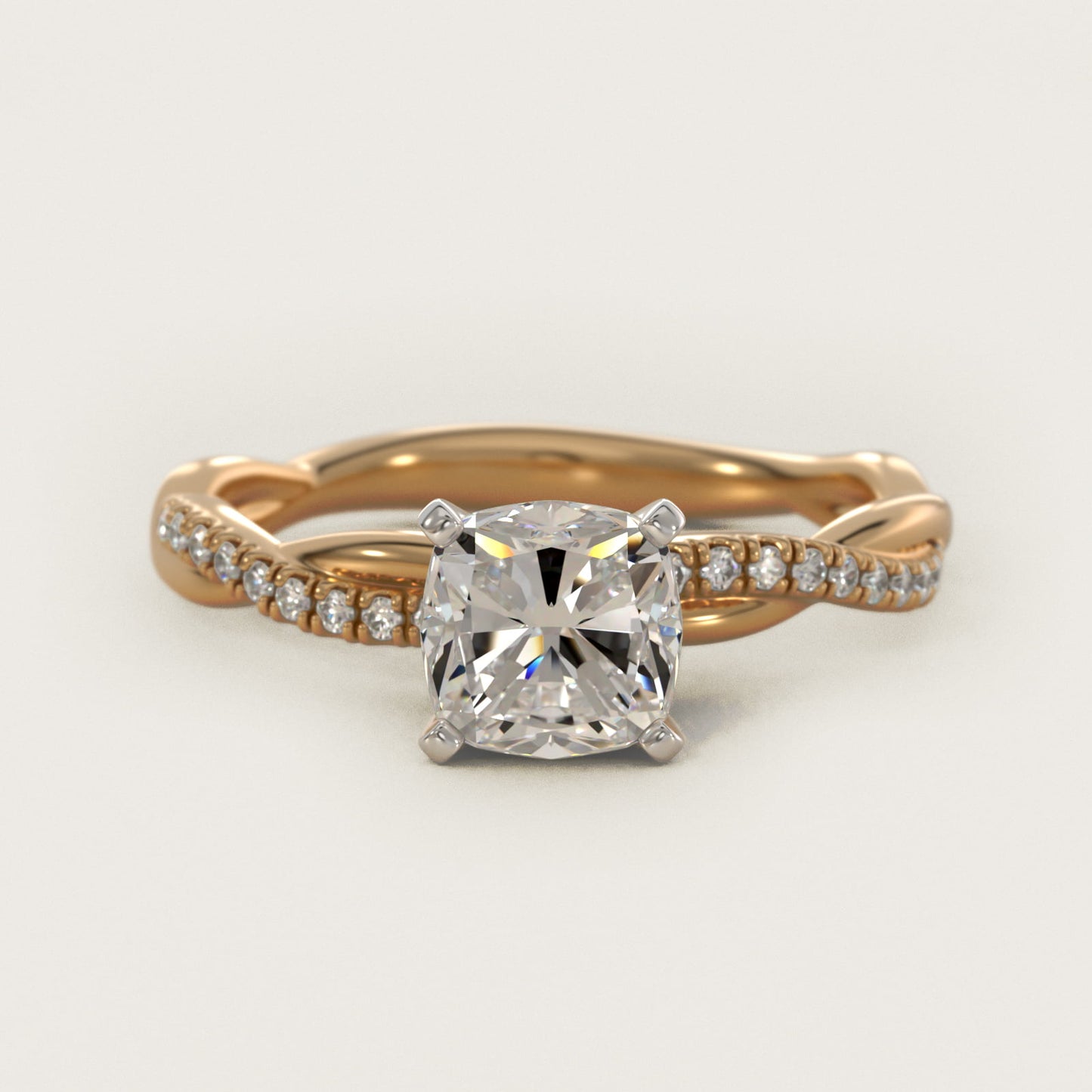 Petite Twist Diamond Engagement Ring in 18k Yellow Gold (1/10 ct. tw.) - Cushion Center